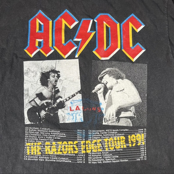 Vintage 1991 AC/DC The Razors Edge Tour T-Shirt Size Large Single Stitch - Picture 4 of 8
